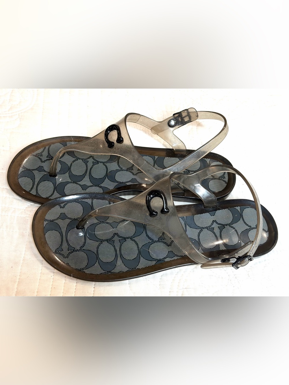 Coach Natalee Jelly Thong Sandals C3067 Black Women's Size 7 Transparent